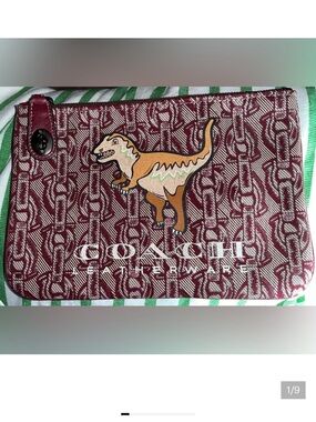 Coach EUC Rexy Story Patch Turnlock Large Coated Canvas Clutch - like new